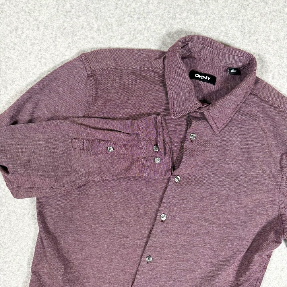 DKNY Men's M Purple Solid Woven Cotton Long Sleeve Button-Up Point Collar